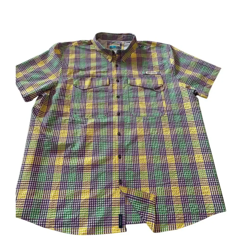 Magellan Outdoors Men's SS Mardi Gras Gingham Seersucker  Size 3XL